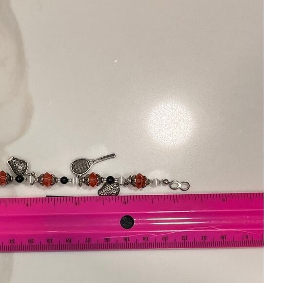 Tennis Charm Bracelet with Rackets & Strawberries Crystal Beads Sports Jewelry - Picture 6 of 6